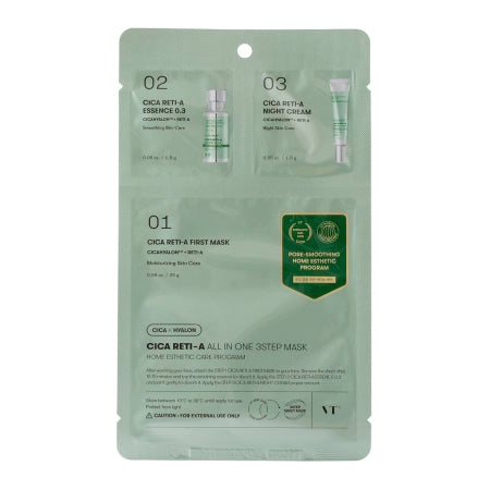 VT Cosmetics - CICA Reti-A All In One 3Step Mask - Moisturizing and Exfoliating Face Mask in Sheet - 1.5g+1.5g+25g